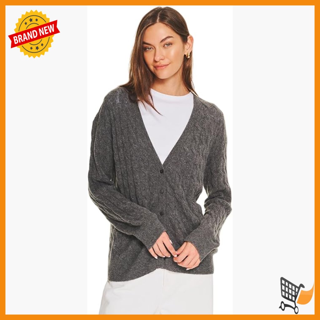 Lightweight Cashmere Cable Oversized Cardigan, Tunic Length, Button Front